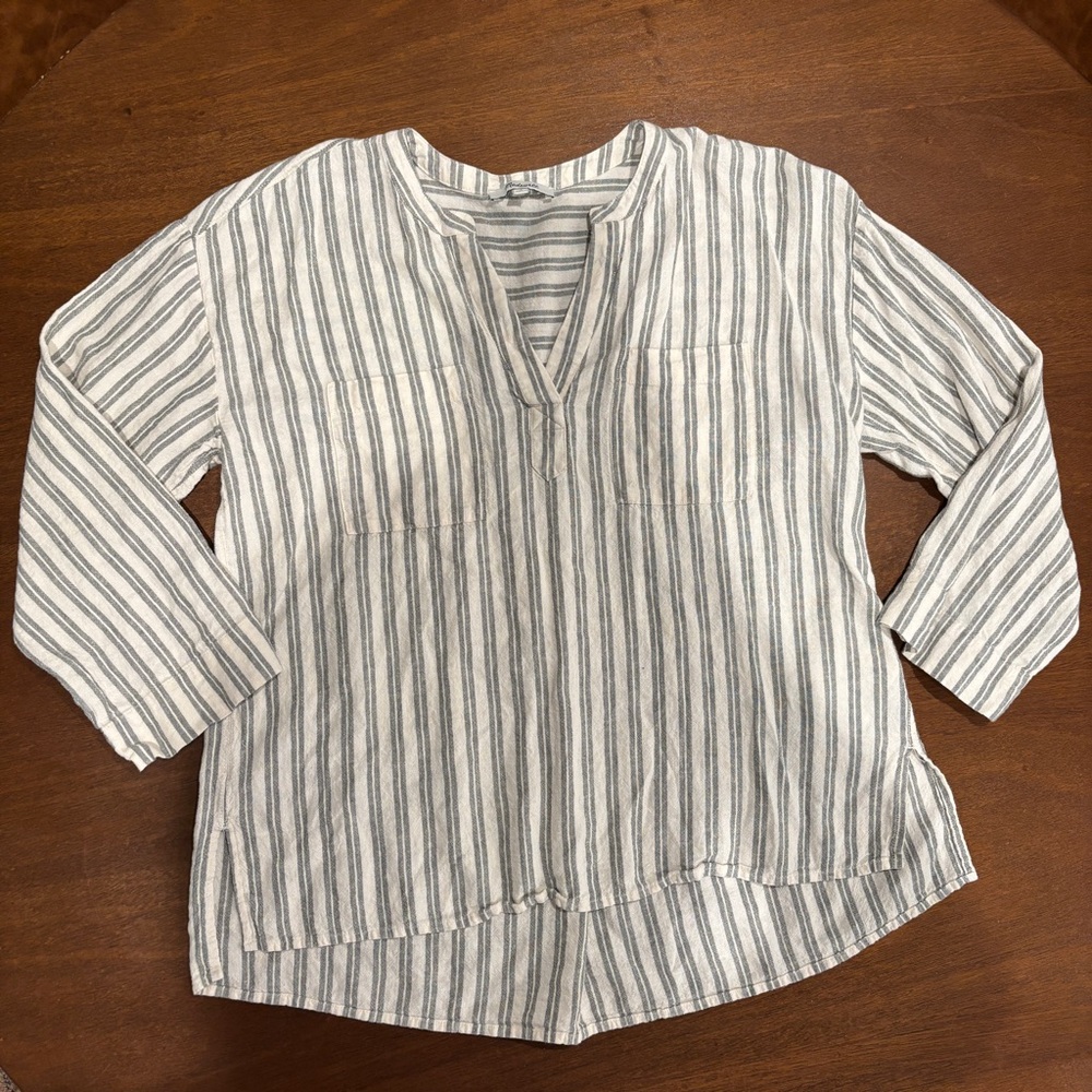 Madewell blue and white vertical striped tunic - 55% linen
